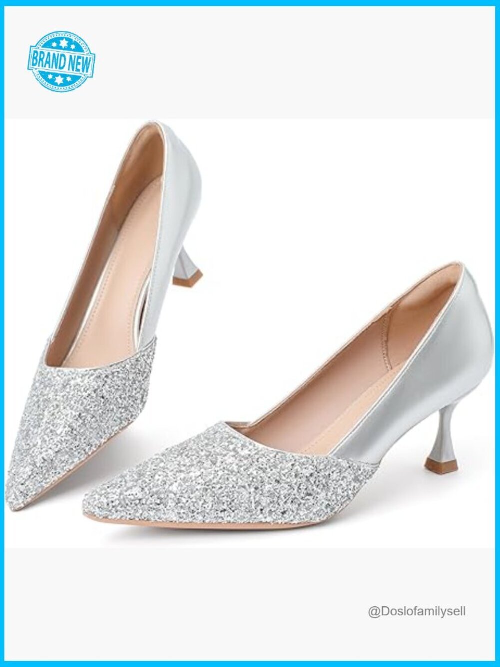 Kitten Heels 2 Inch Sequin Pointed Toe Pumps Comfortable Slip On Wedding Party